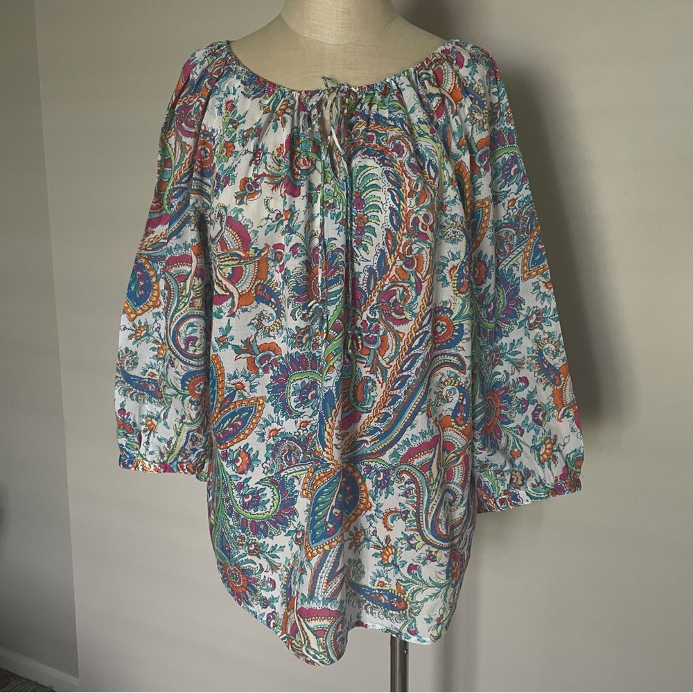 Lauren Ralph Lauren lightweight paisley cotton peasant blouse size 1X
